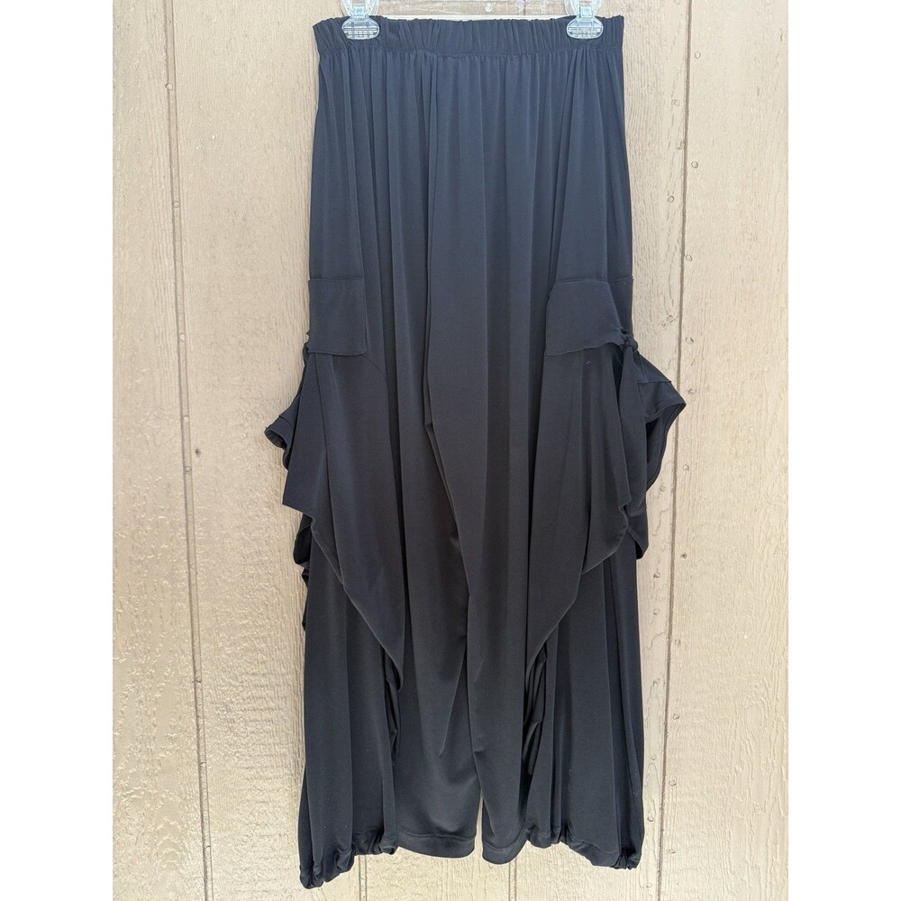 Boho Harem Pants Black Wide Leg Palazzo Trousers Elastic Waist Baggy sizeM- L - Picture 5 of 11